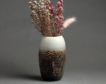 Handcrafted Ceramic Vase in Charcoal with Carving Textures