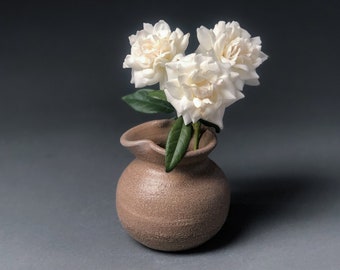 Handmade Ceramic Bud Vase with Ruffled Rim