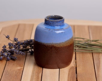 Handmade Ceramic Bud Vase/Diffuser in Blue and Brown Glaze
