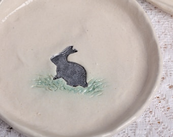 Handmade Ceramic Dipping Dish with Rabbit Pattern (Set of Two)