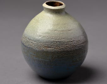 Handcrafted Ceramic Vase in Matte Grey and Blue