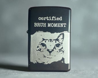 Bruh Moment Meme Cat Engraved Metal Flip Lighter