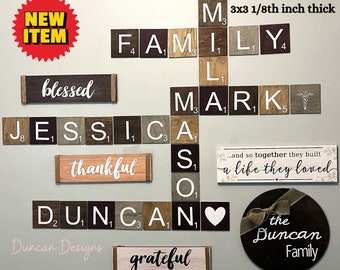 Family Word Art Tiles - Custom 3x3 Wood Tile Set - Personalized Home Decor - Rustic Family Wall Art - Gift for Loved Ones