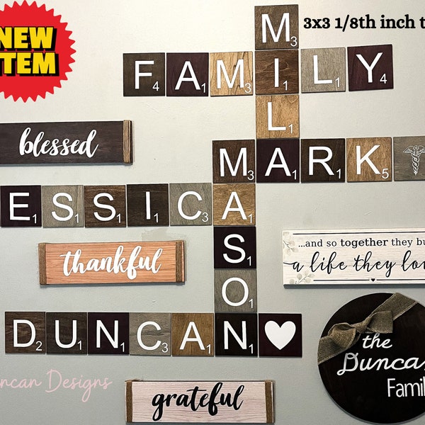 Family Word Art Tiles - Custom 3x3 Wood Tile Set - Personalized Home Decor - Rustic Family Wall Art - Gift for Loved Ones