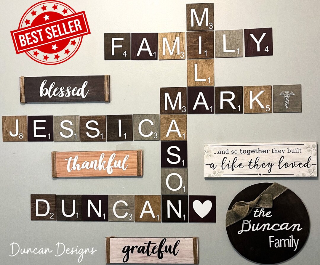 Scrabble Wall Tiles 4x4 Word Art Decor Family Wood Tile Etsy Australia