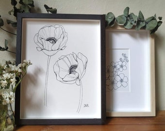 Poppies - Minimal, Black and White Floral Giclée Art Print