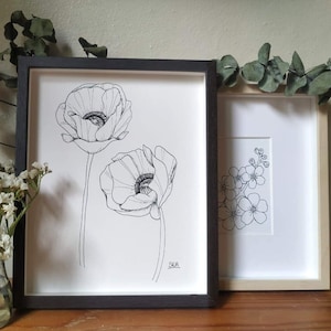 Poppies - Minimal, Black and White Floral Giclée Art Print