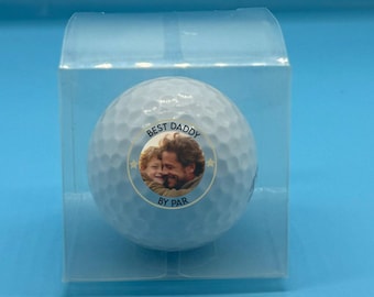 1 x Personalised Golf ball in clear gift box - Photo Birthday Father's Day