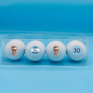4 x Personalised Golf balls in gift box Photo Birthday image 1