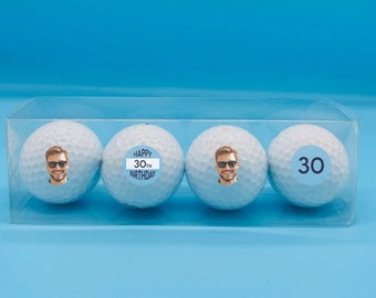 4 x Personalised Golf balls in gift box - Photo Birthday