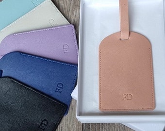 Personalised PU Leather Luggage Tag – Custom Initials in Silver, Gold, or Debossed Finish