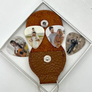 FOUR Personalised photo plectrums picks and leather carry case