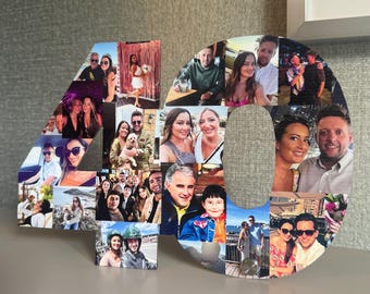 Personalised Photo Number Collage | Freestanding Number Gift | Birthday, Anniversary or Memory Keepsake | Custom Photo Gift Box Option