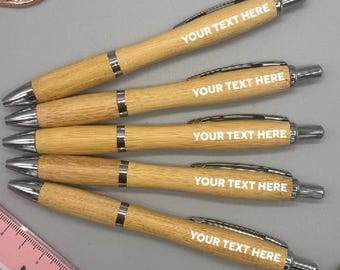 Personalised Bamboo Custom Pens - Eco Friendly - ANY TEXT