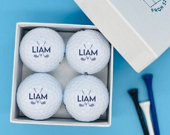 4 balles de golf personnalisées dans une boîte cadeau - Initiales ou nom