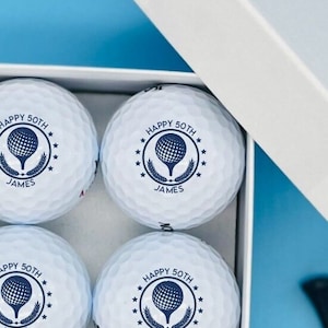 Personalised Golf balls in gift box - Birthday Crest - Box of 4