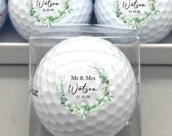 Personalised Wedding Favour Keepsake Golf Balls – Your Choice of Quantity - Eucalyptus Design