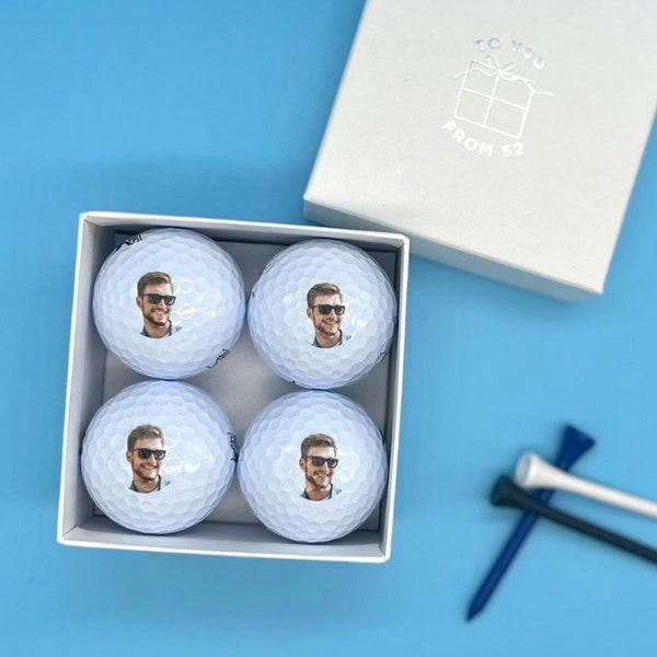 4 x Personalised Golf balls in gift box - Photo Birthday