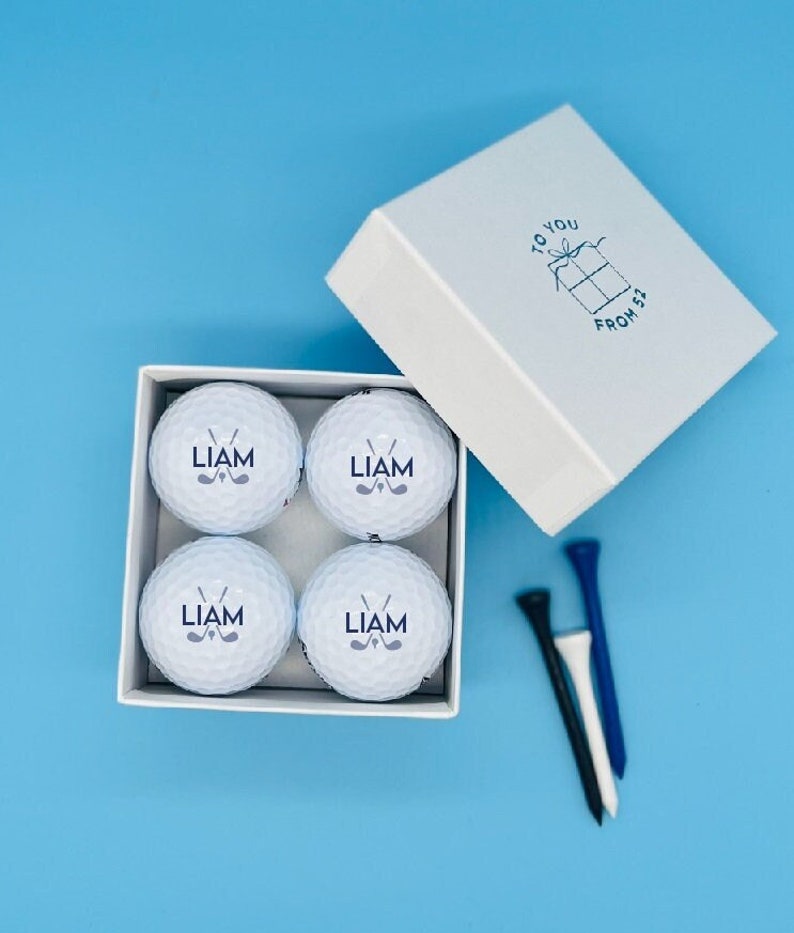 4 x Personalised Golf balls in gift box Initials or Name image 1