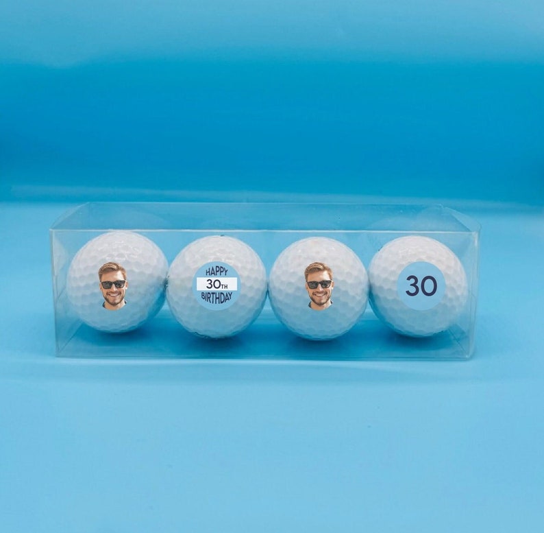 4 x Personalised Golf balls in gift box Photo Birthday image 3