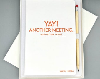 Funny Office Meeting Notepad - Personalised Notebook Notepad Journal - White Faux Leather