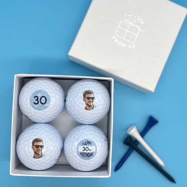 4 x Personalised Golf balls in gift box - Photo Birthday