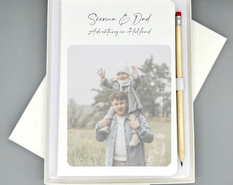 ANY PHOTO/NAME Personalised Notebook Notepad - White Faux Leather - Father's Day