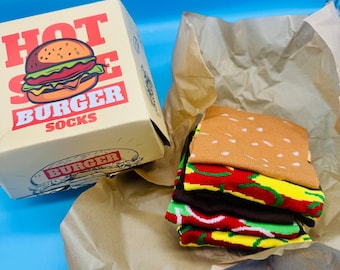 Novelty Fast Food Socks – Burger, Pizza, Donuts, Hot Dog, Coffee, Beer Gift Sets - Father's Day, Secret Santa & Stocking Filler Gifts