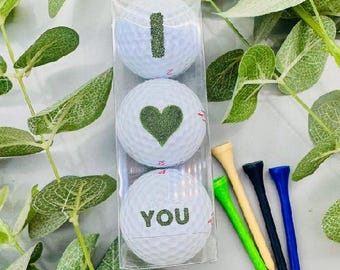 3 x Personalised Golf balls in gift box - I Love You