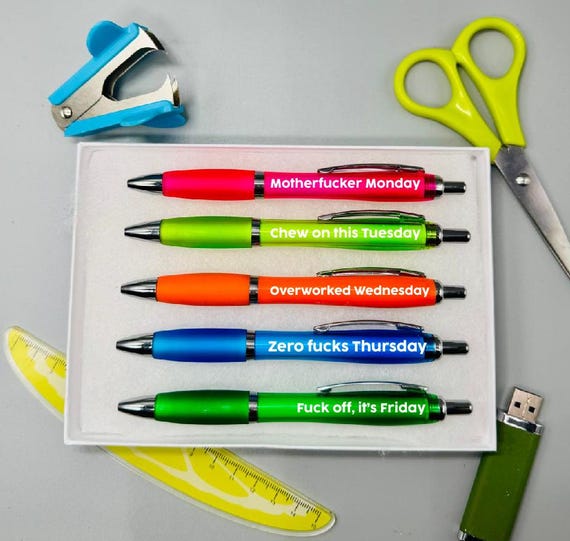 DAYS of the week - Funny Office Work Gift Pen Set Present - Optional Gift Box
