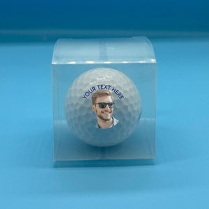 1 x Personalised Golf ball in clear gift box Photo Birthday Father's Day Photo & Text