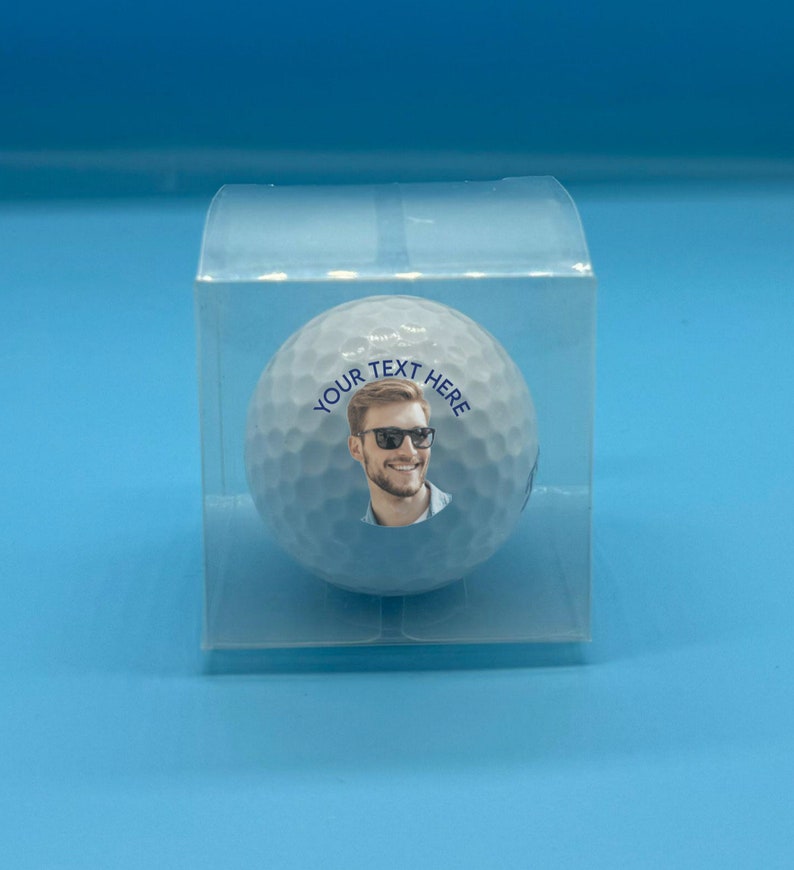 1 x Personalised Golf ball in clear gift box Photo Birthday Father's Day Photo & Text