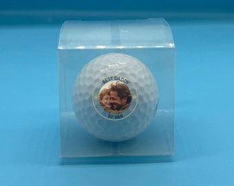1 x Balle de golf personnalisée dans une boîte cadeau transparente - Photo d'anniversaire pour la fête des pères