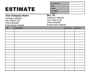 Estimate Invoice  Template | PLATINUM  | PDF Business | Printable | Simple | Estimate - Invoice Template | Form