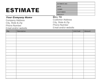 Estimate Invoice  Template | PLATINUM  | PDF Business | Printable | Simple | Estimate - Invoice Template | Form