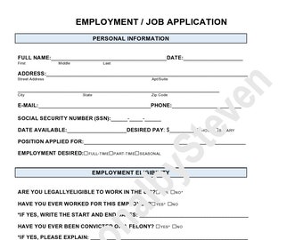 job application form standard template etsy