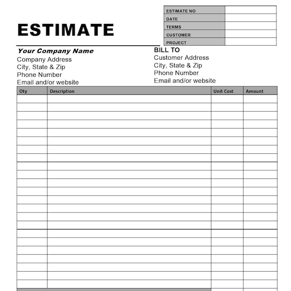 Estimate Invoice  Template | PLATINUM  | PDF Business | Printable | Simple | Estimate - Invoice Template | Form