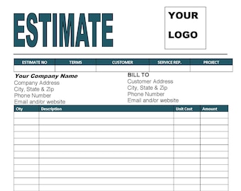 ESTIMATE INVOICE Dark Aqua Template printable Form Instant