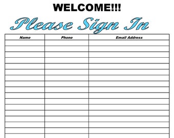 Sign in Sheet Printable PDF, Fillable Sign up Sheet, Event Sign in Sheet, Email List, Contact Info, Open House Sign in, Editable