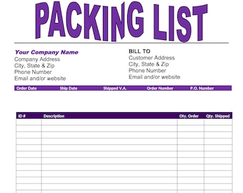 Packing List Template Printable Packing List Order Form | Etsy