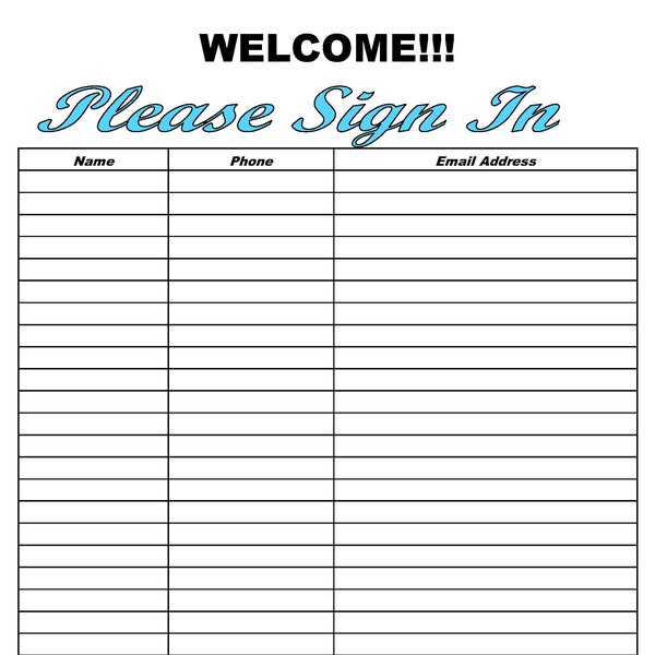 Sign in Sheet Printable PDF, Fillable Sign up Sheet, Event Sign in Sheet, Email List, Contact Info, Open House Sign in, Editable