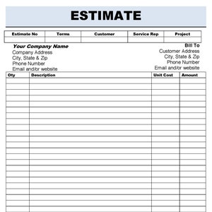 Estimate invoice Printable Template Business Form Word PDF