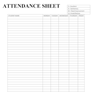 Attendance Sheet Printable Form, Digital File, Instant Download, Editable