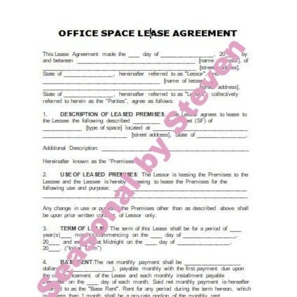 Office Space Lease Agreement Forms, Instant Download, Contract, Agreement