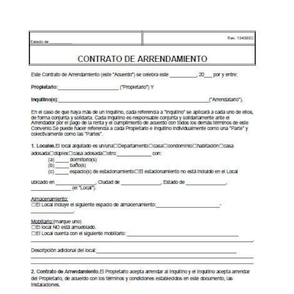 Standard Residential Rental Lease Agreement Forms, Instant Download, Contract, Agreement (translate to spanish)