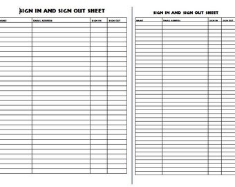 Sign In and Out Sheet Printable Form, Digital File, Instant Download, Editable |Letter and Legal|