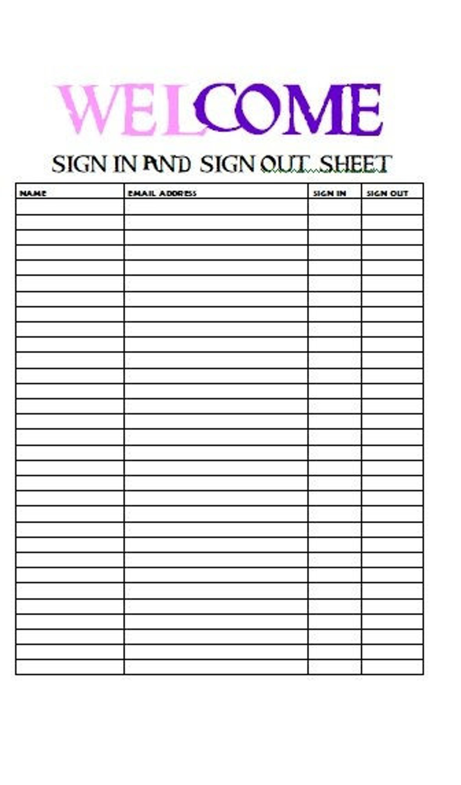WELCOME Sign in and Out Sheet Printable Form, Digital File, Instant ...