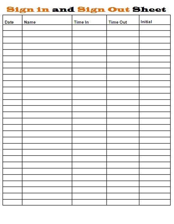 Sign in Sign Out Sheet Template Printable Sign in and Sign Etsy
