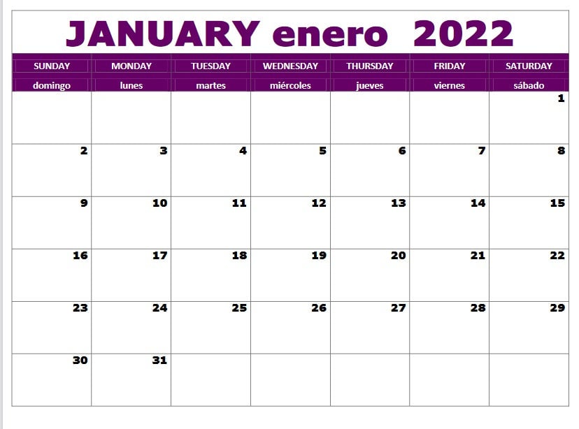 English-Spanish 2022 Calendar January 2022-December 2022 | Etsy