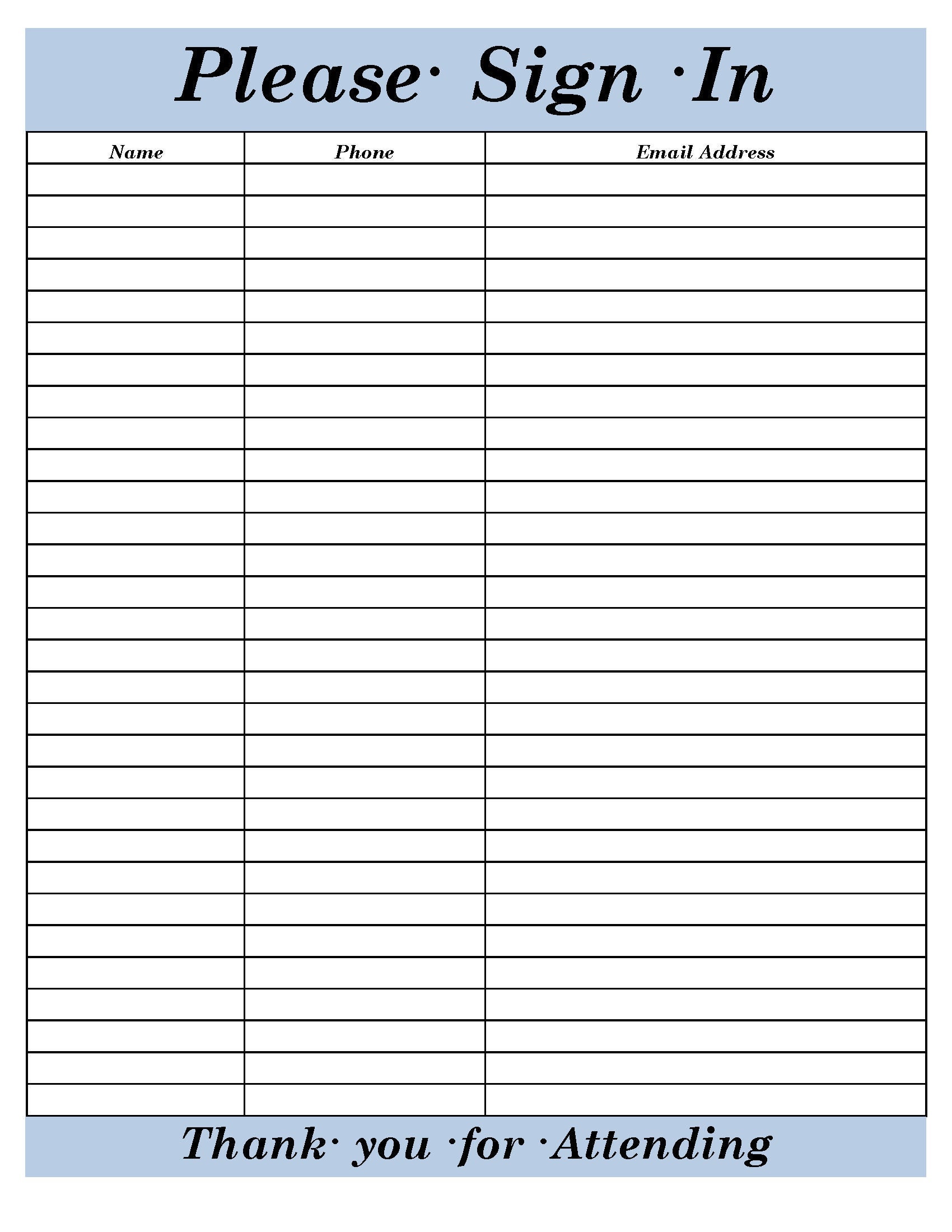 Sign In Sheet Template Versatile Printable And Editable Client Sign